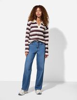 Pololangarmshirt - Streifen - weiß