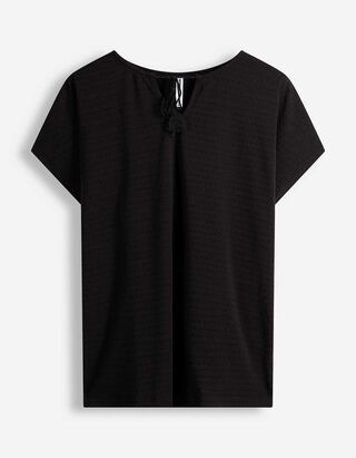 Blusenshirt - Material-Mix - Schwarz
