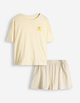 Pyžamov&yacute; set trička a &scaron;ortek - Směs vzorů - sv. zluta