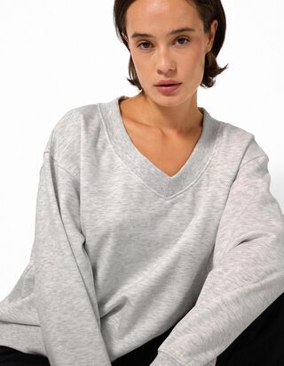 Sweatshirt - V-Ausschnitt - Hellgrau