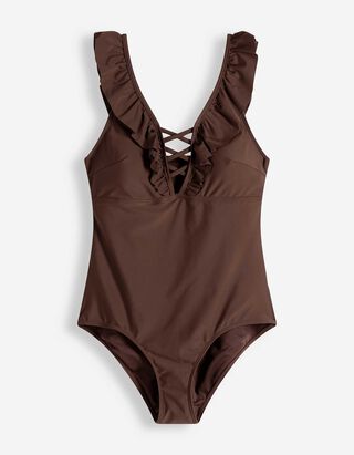 Badeanzug - Volants - braun