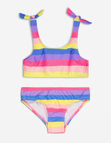 Set top e slip bikini - Righe - rosa fucsia