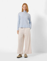 Strickpullover - Mockneck - Hellblau