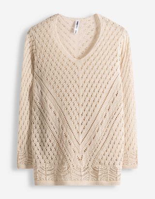 Strickpullover - V-Ausschnitt - wei&szlig;