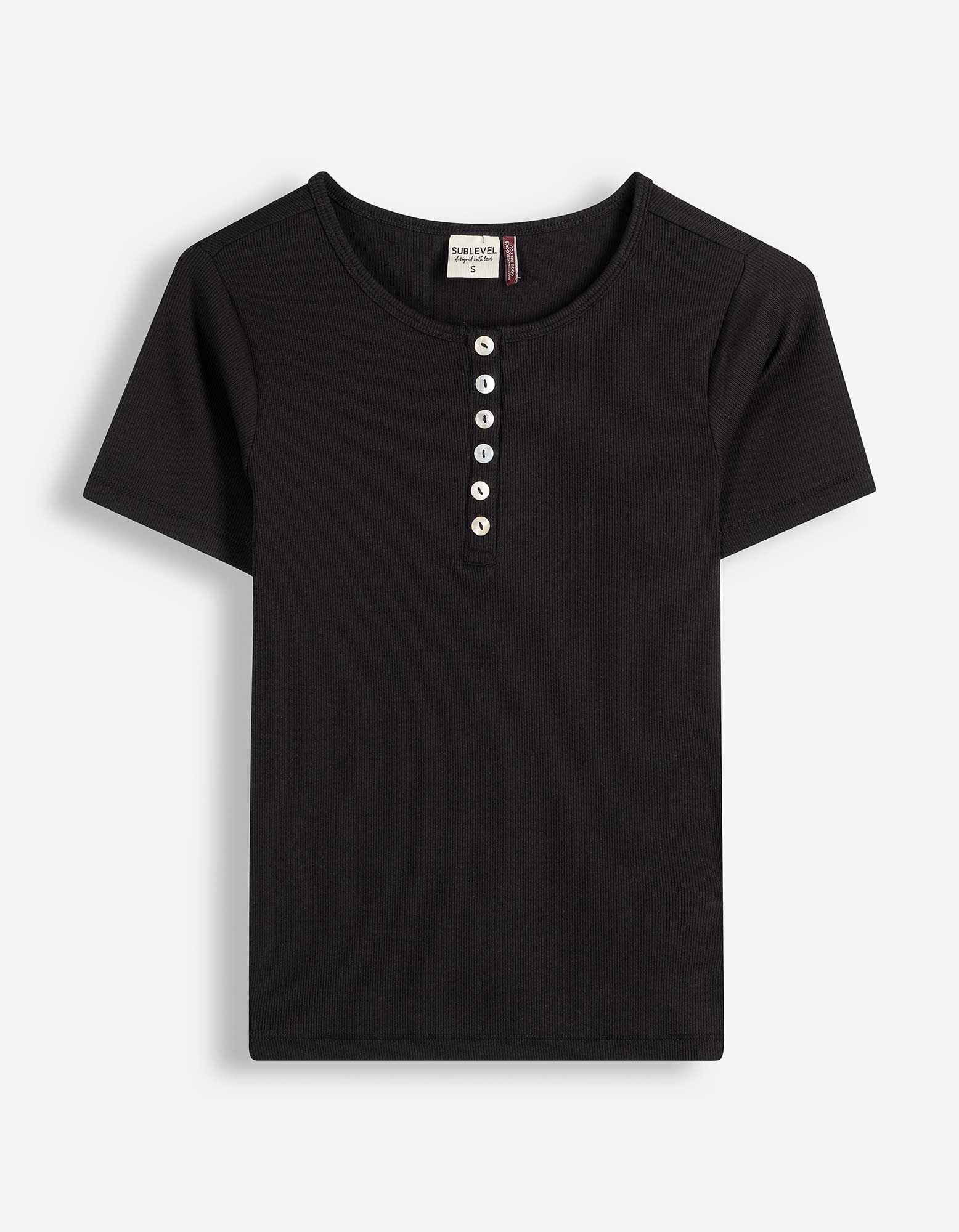 T-Shirt - Knopfleiste - Schwarz