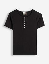 T-Shirt - Knopfleiste - Schwarz