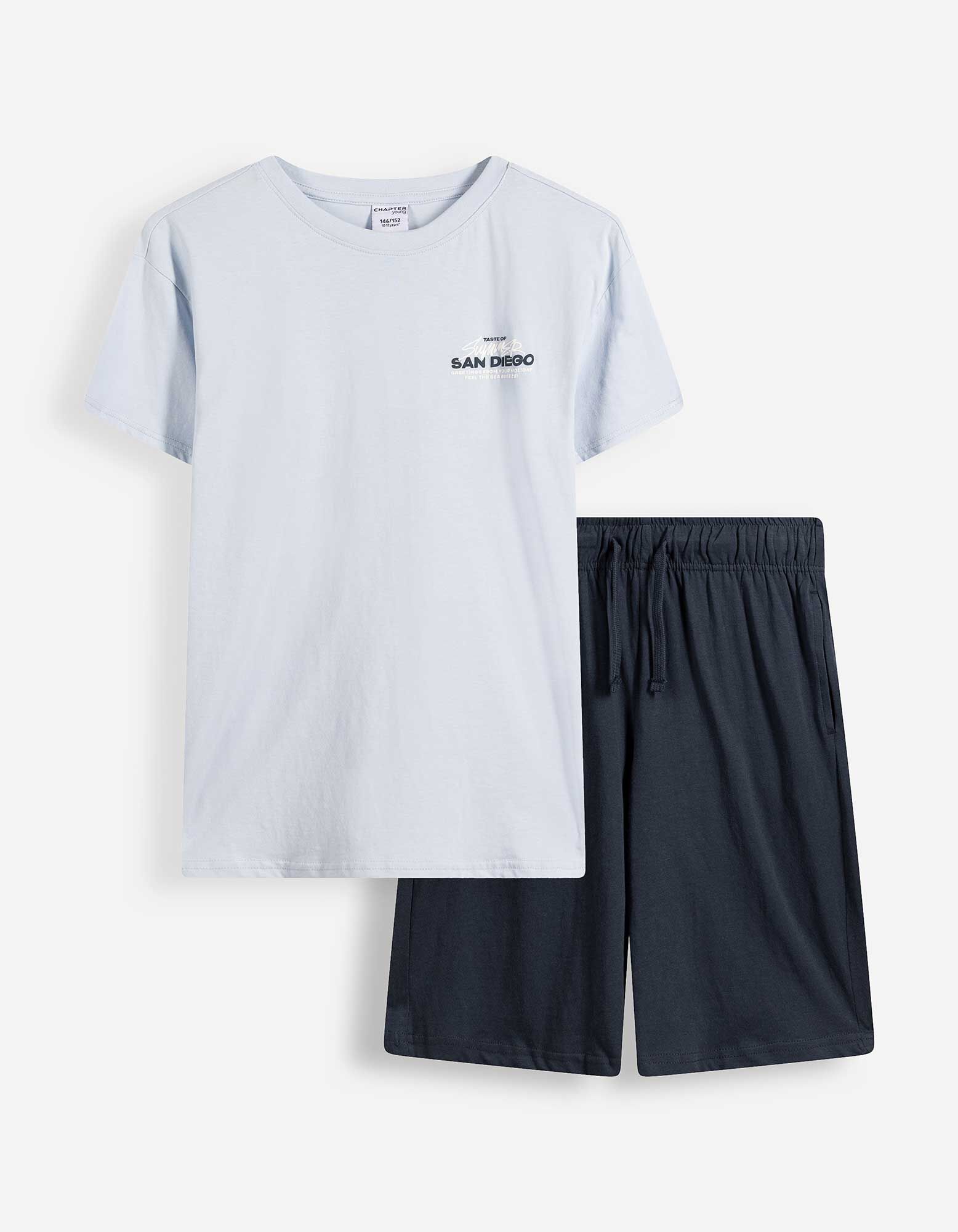Set od majice kratkih rukava i pantalona - Spu&scaron;tena ramena - plava