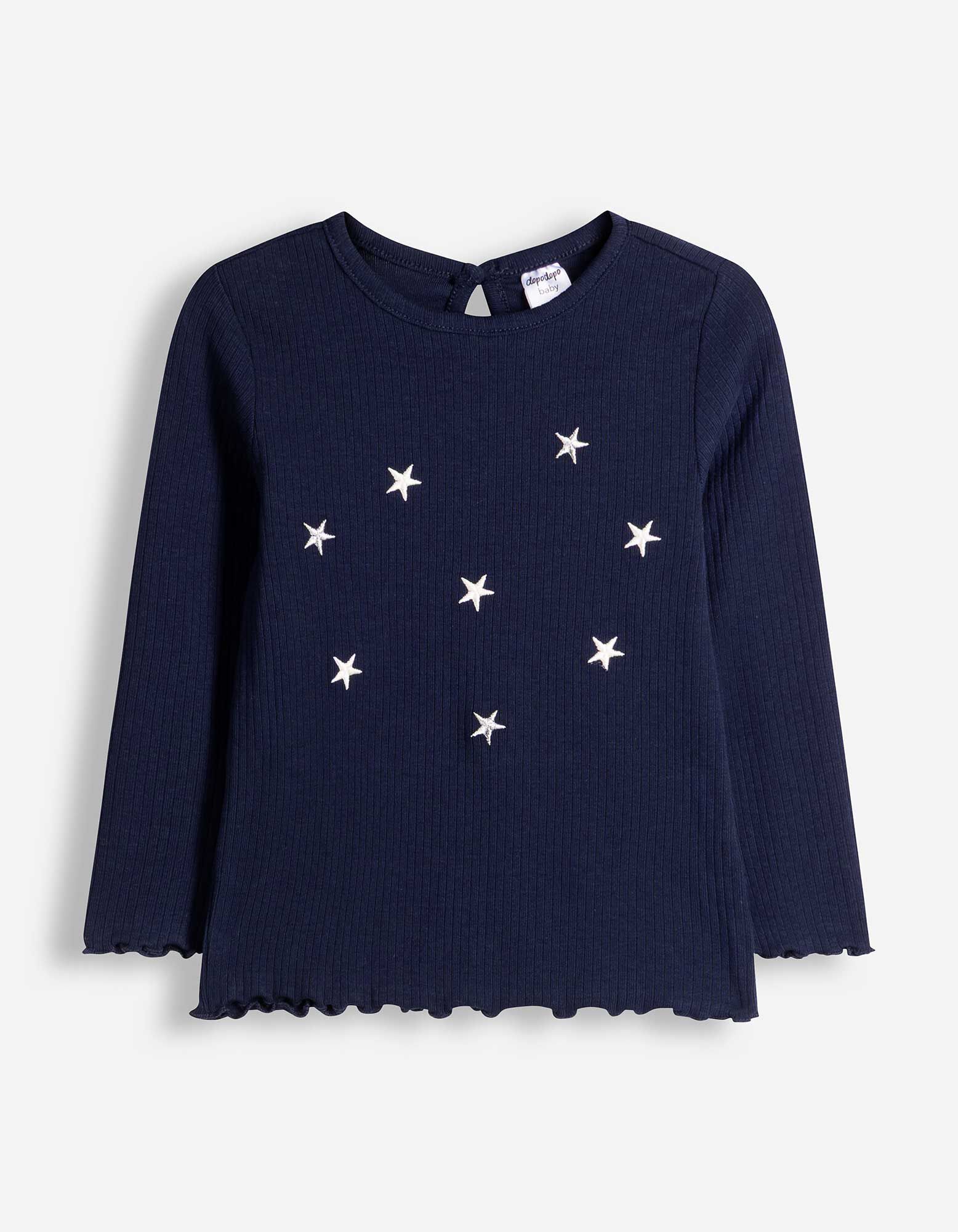 Langarmshirt - Feinripp - Dunkelblau