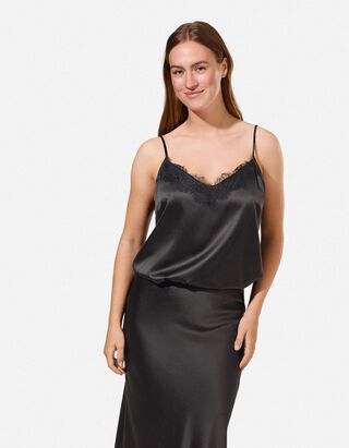 Top - Spitzenbesatz - Schwarz