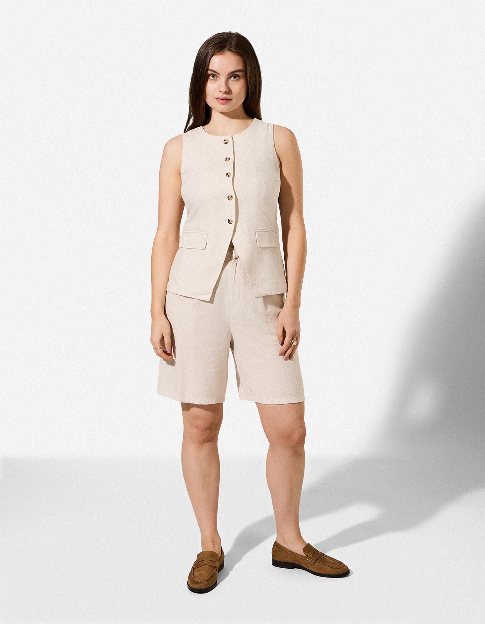 Gilet - Effetto lino - Beige