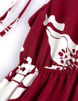 A-vonalú ruha - Virágmintás - mélyvörös