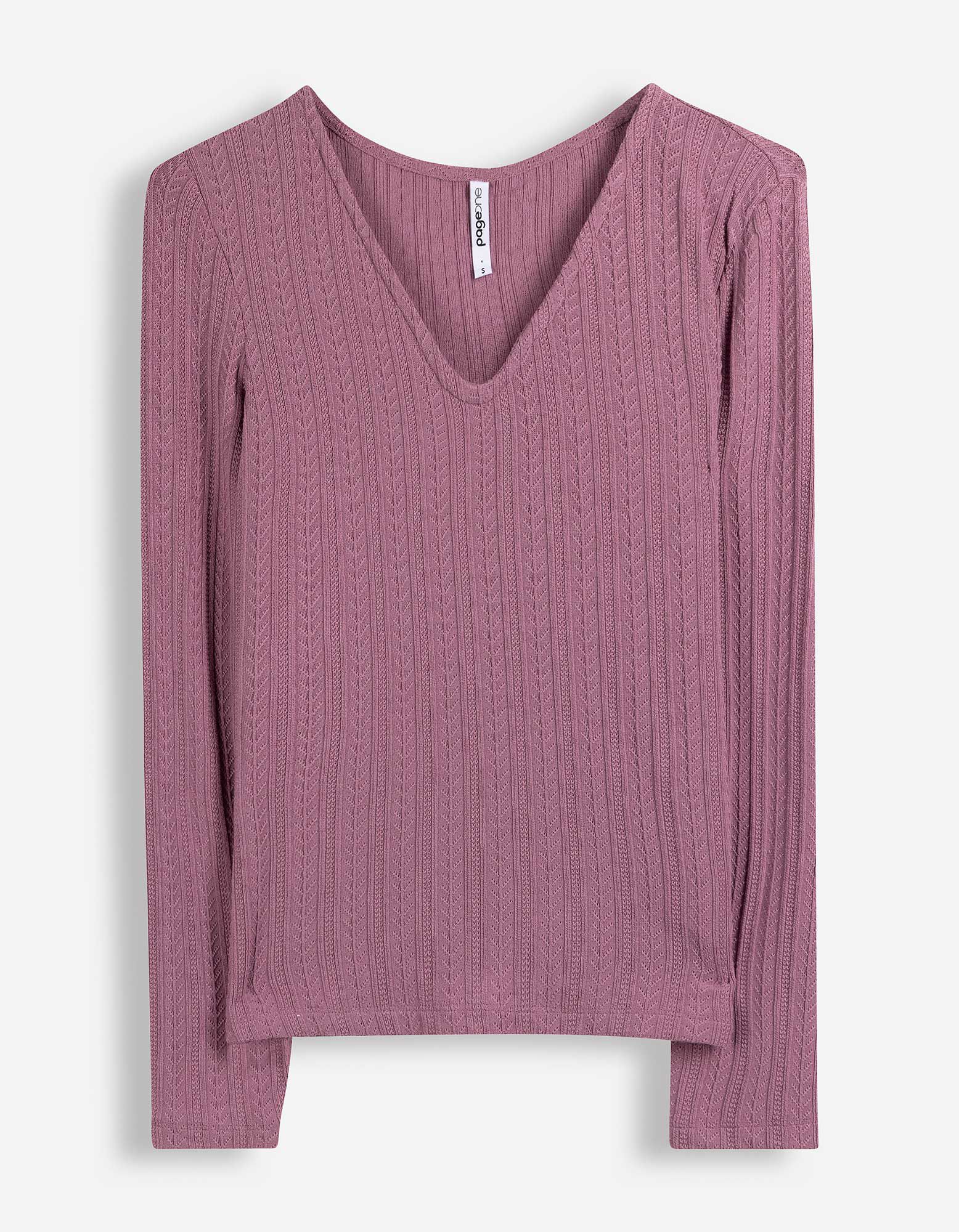 Langarmshirt - V-Ausschnitt - Beere