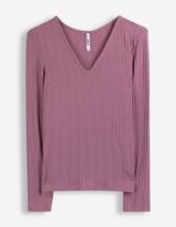 Langarmshirt - V-Ausschnitt - Beere