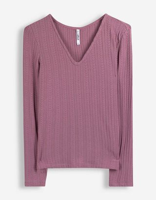 Langarmshirt - V-Ausschnitt - Beere