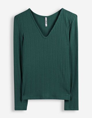 Langarmshirt - V-Ausschnitt - Dunkelgr&uuml;n