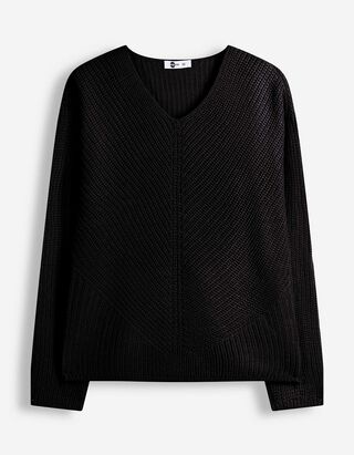 Strickpullover - V-Ausschnitt - Schwarz