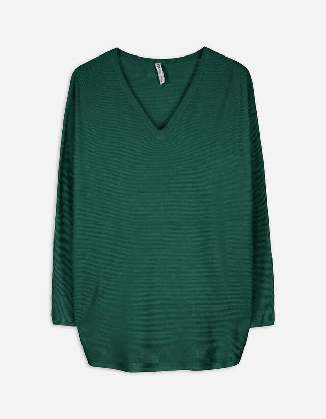 Maglione - Scollo a V - verde scuro