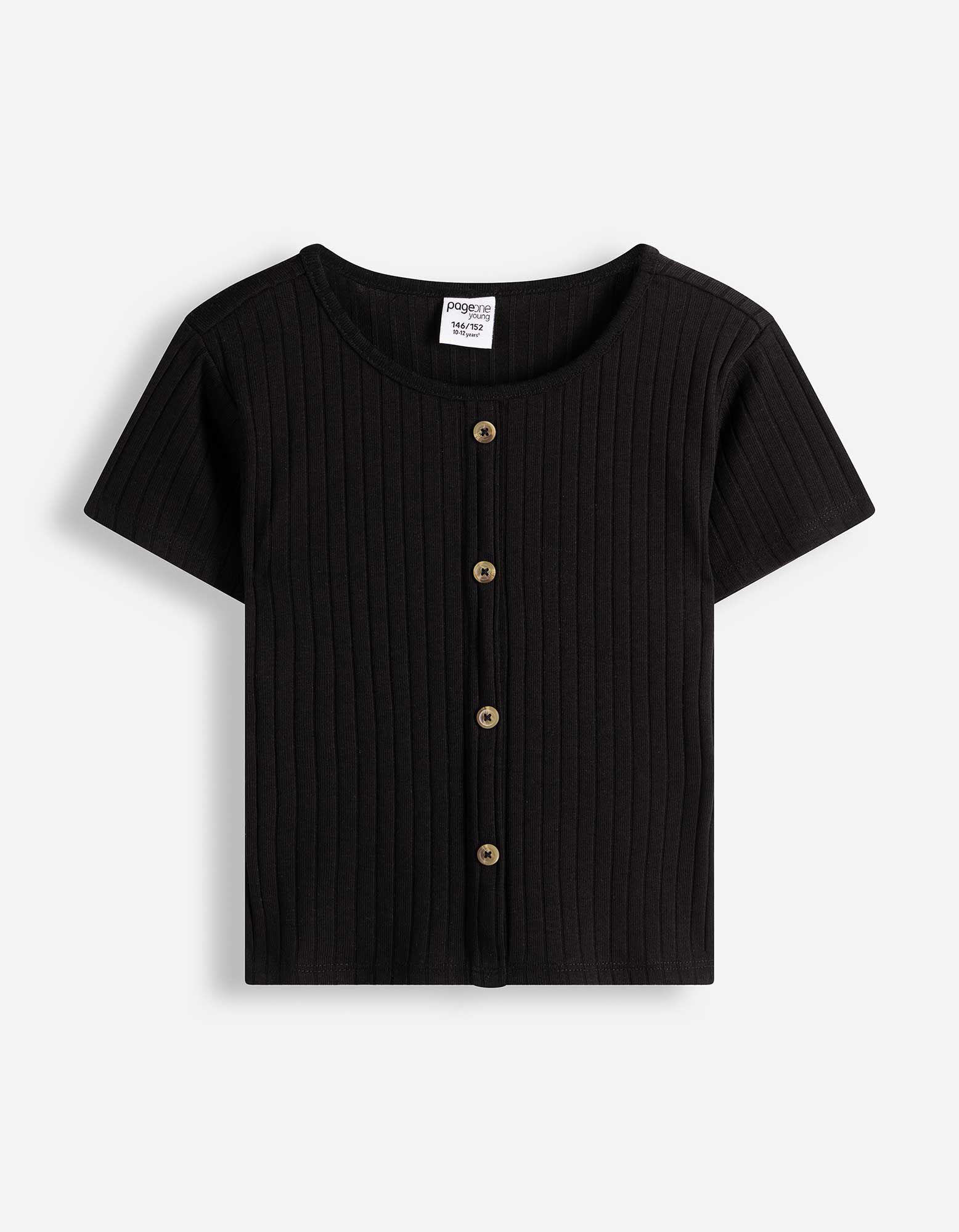 T-shirt - Patte de boutonnage - noir