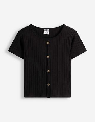 T-Shirt - Knopfleiste - Schwarz