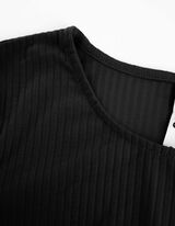 Cropped Langarmshirt - Rippenstruktur - schwarz