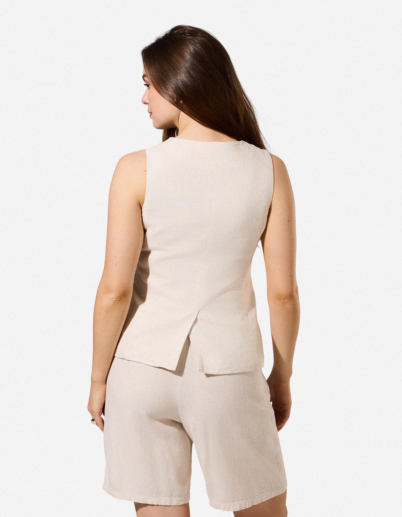 Gilet - Aspect lin - Beige