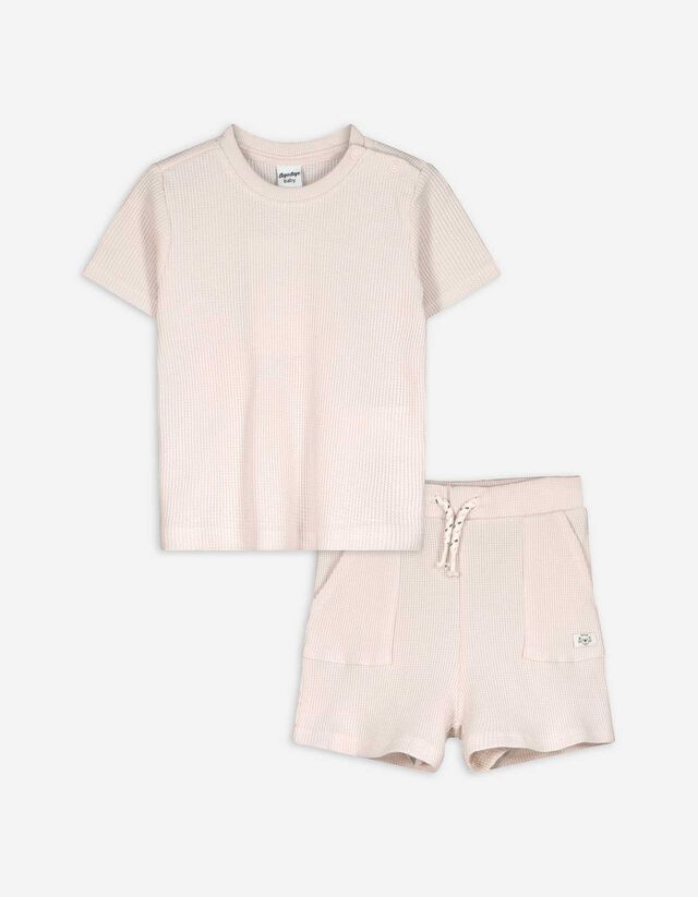 Set aus T-Shirt und Hose - Waffelstruktur - weiß