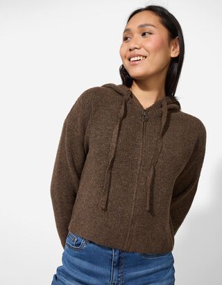 Cardigan - Glugă - Maro