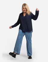 Košeľová blúzka - Náprsné vrecko - tmavomodra