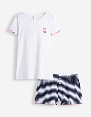 Pyjama set van shirt en shorts - Motief all-over - wit