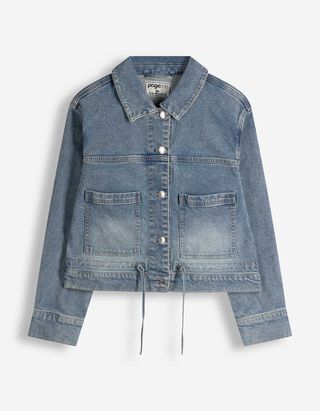 Jeansjacke - Tunnelzug am Saum - blau