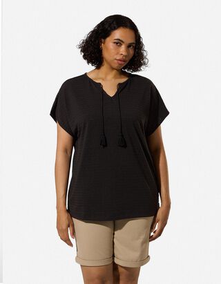 Blusenshirt - Material-Mix - Schwarz