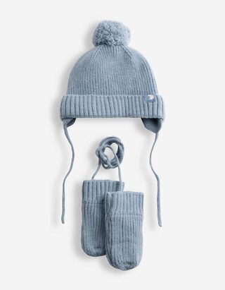 Set aus M&uuml;tze und Handschuhe - Fleecefutter - blau
