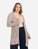 Hosszított kardigán - Perforált kötött - bézs