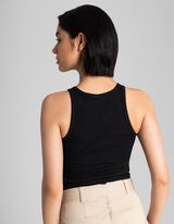 Cropped top - Geribde structuur - zwart