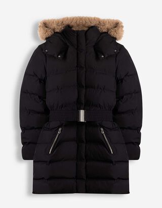 Steppjacke - Abnehmbarer Kunstpelz - Schwarz