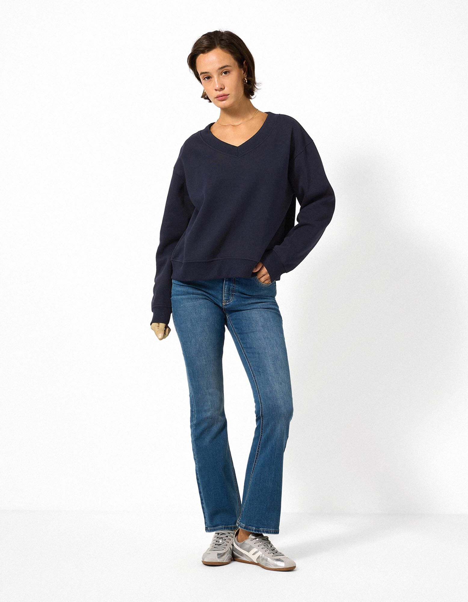 Sweatshirt - V-Ausschnitt - Dunkelblau