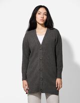 Dlouhý kardigan - V výstřih - seda