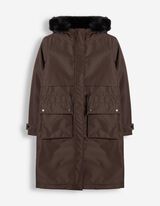 Manteau matelass&eacute; - Fourrure synth&eacute;tique amovible - Brun