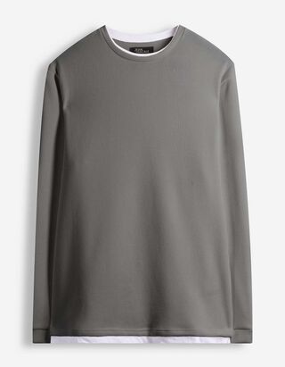 Langarmshirt - Double-Layer-Look - Khaki