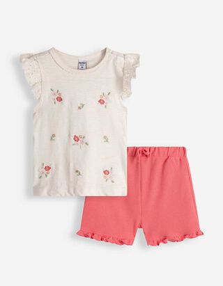 Ensemble t-shirt et pantalon - Structure gaufr&eacute;e - blanc