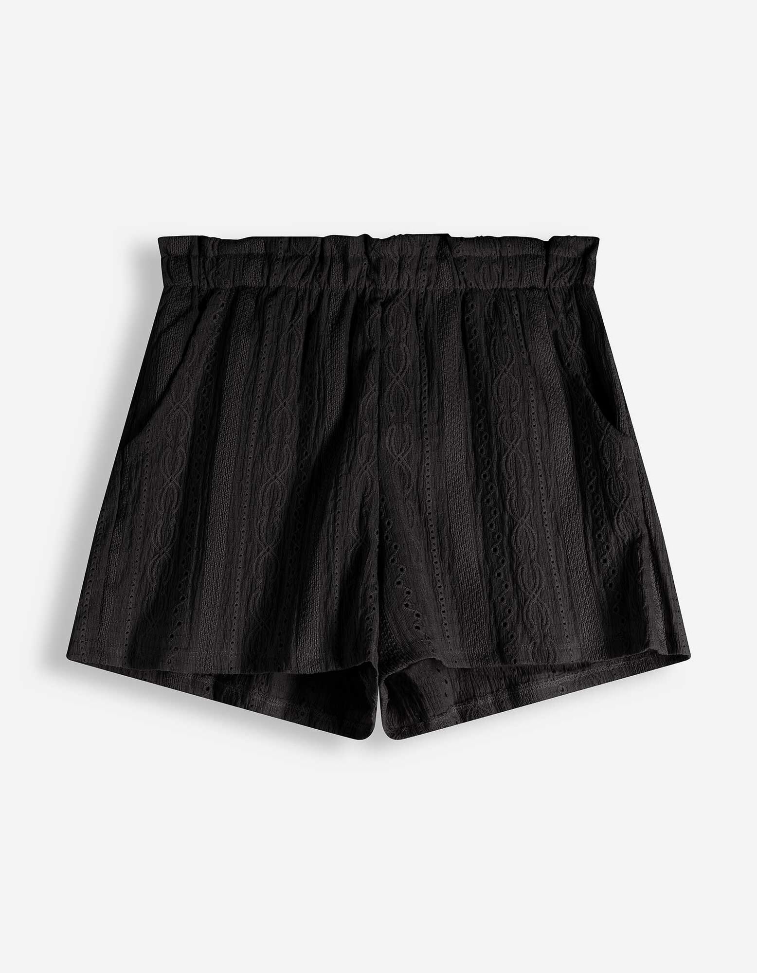 Short - M&eacute;lange de mat&eacute;riaux - noir