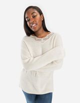 Pletený sveter - Čipková podsádka - bezova