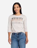 Tričko s dlouhým rukávem - Přední potisk - béžová