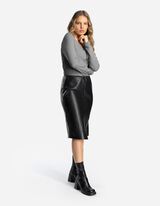Térdig érő szoknya - Műbőr - fekete