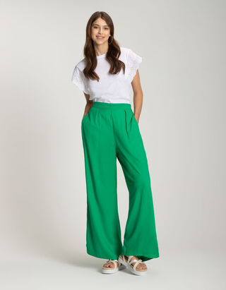 Pantalon palazzo - Viscose - Vert