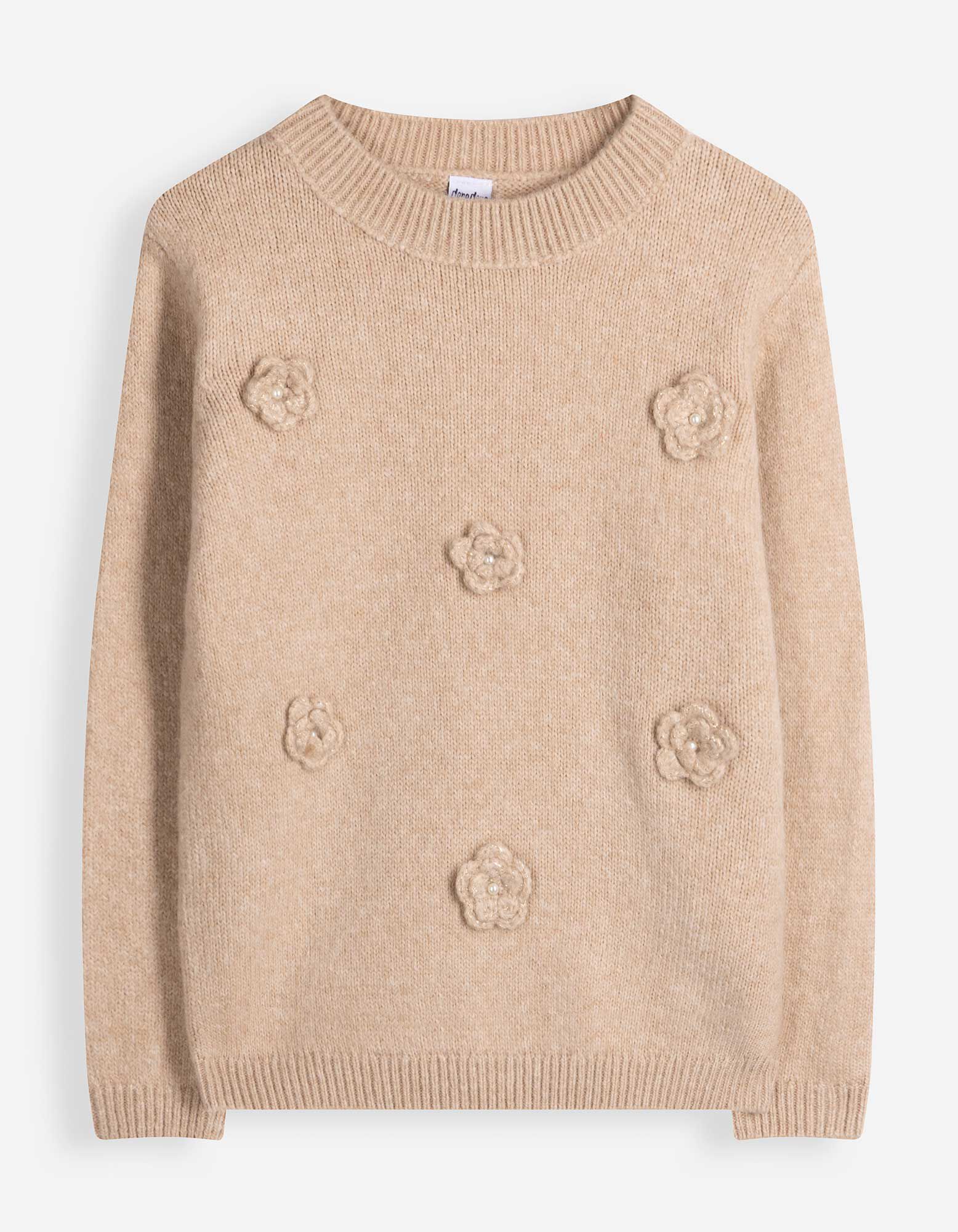 Pullover - 3D-Applikation - Beige