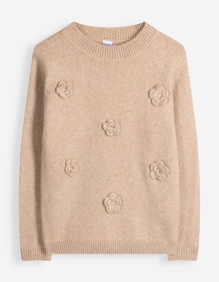 Pullover - 3D-Applikation - Beige