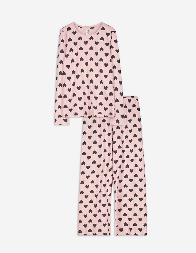 Set de pijama format din cămașă cu mânecă lungă și pantaloni  - Imprimeu allover - Roz