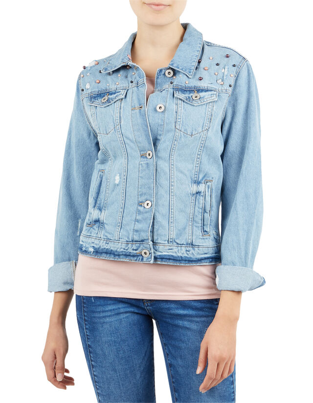 Damen Stone Washed Jeansjacke mit Webpelz