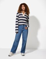 Pololangarmshirt - Streifen - weiß